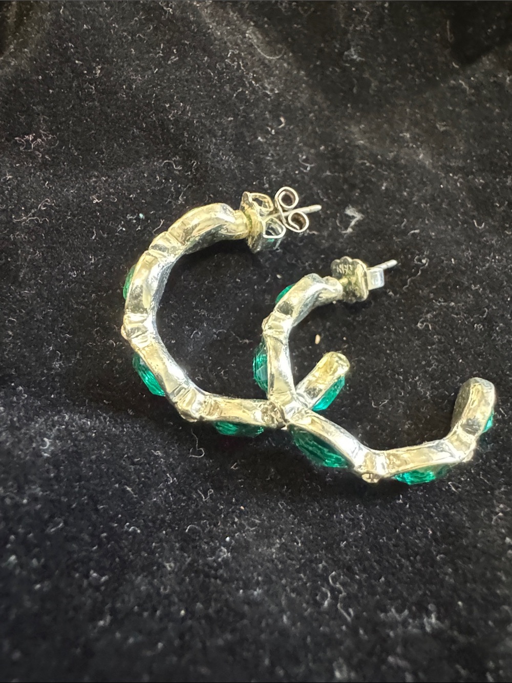 Gold Hoop Earrings with Emerald Green Accents